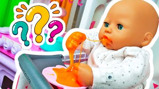 Pretend cooking toy food for baby Annabell doll. Porridge for baby born doll. Baby doll feeding.