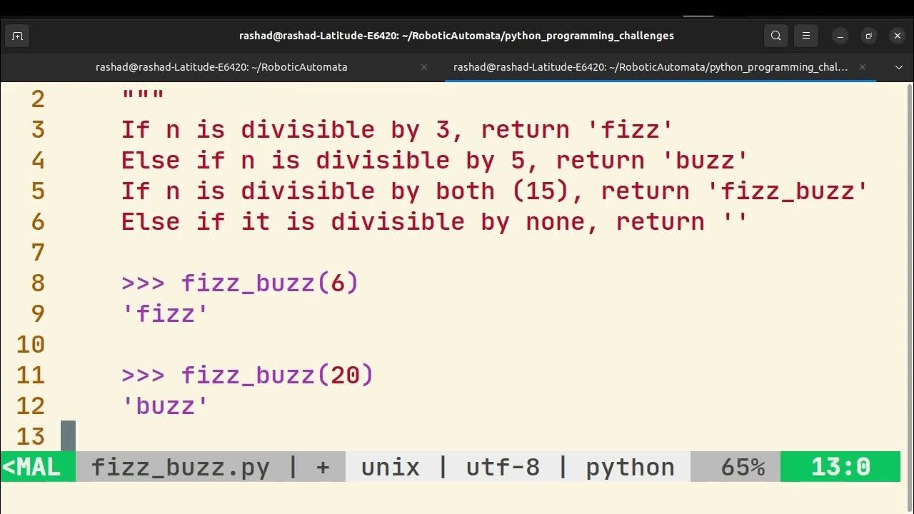 Solving Fizz Buzz in Python using Doctests, Git & Vim [Coding Demo ...