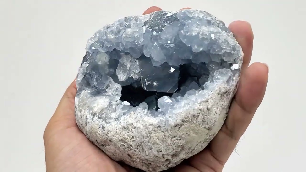 4 X 2.25 inches Celestite Crystal Geode on Stand 2.4 Lb