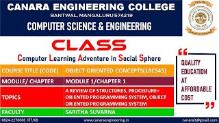 VTU OOC (18CS45) OBJECT ORIENTED CONCEPTS-STRUCTURES,PROCEDURES[INTRODUCTION TO OOC] (M1 L1)