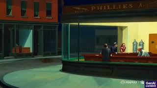 "Edward Hopper’s 'Nighthawks' Reimagined with AI – A Cinematic Nightwalk"