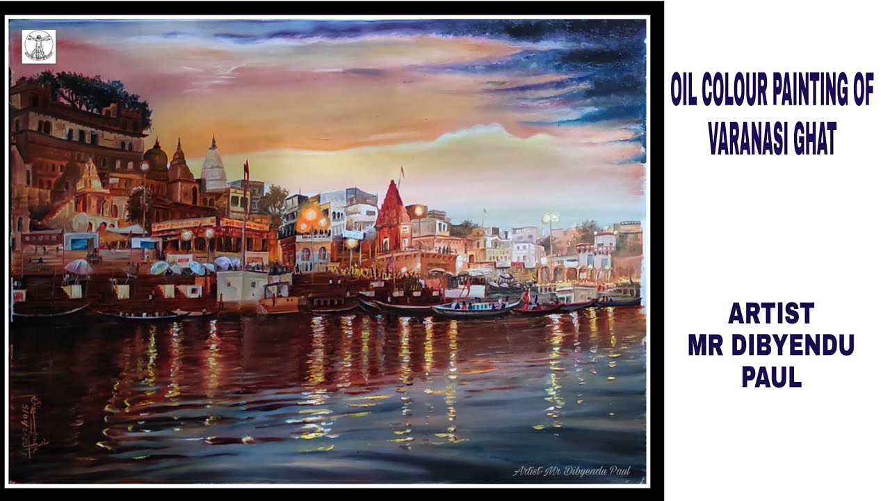 Varanasi Ghats-of river Ganga.Oil colour painting on canvas by Dibyendu Paul.