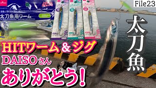 【太刀魚】100均、ダイソー（DAISO）太刀魚用ジグヘッド、ワーム、ジグで太刀魚が釣れました！コスパ最強で感謝しかありません！オススメの商品です！