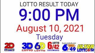LOTTO RESULT TODAY August 10, 2021 9PM DRAW 2D 3D 6D 6/42 6/49 6/58 PCSO