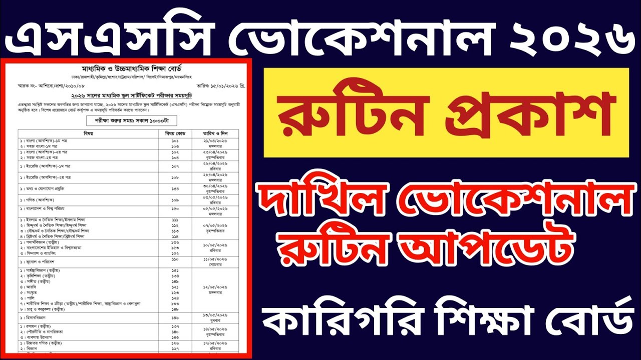 এসএসসি ভোকেশনাল ২০২৬ রুটিন নিয়ে সর্বশেষ আপডেট || vocational ssc 2026 board exam routine published? 