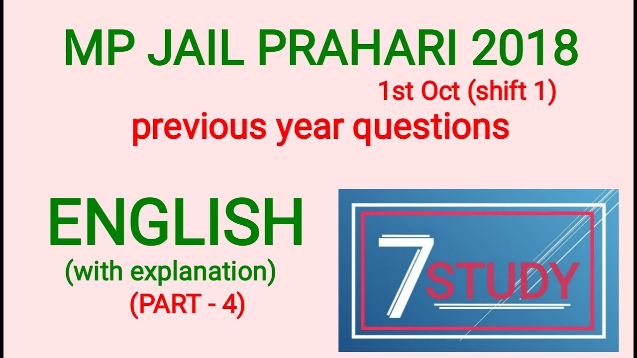 MP Jail Prahari English || PART-4 Previous year question || Important for all vyapam exam || 7 STUDY