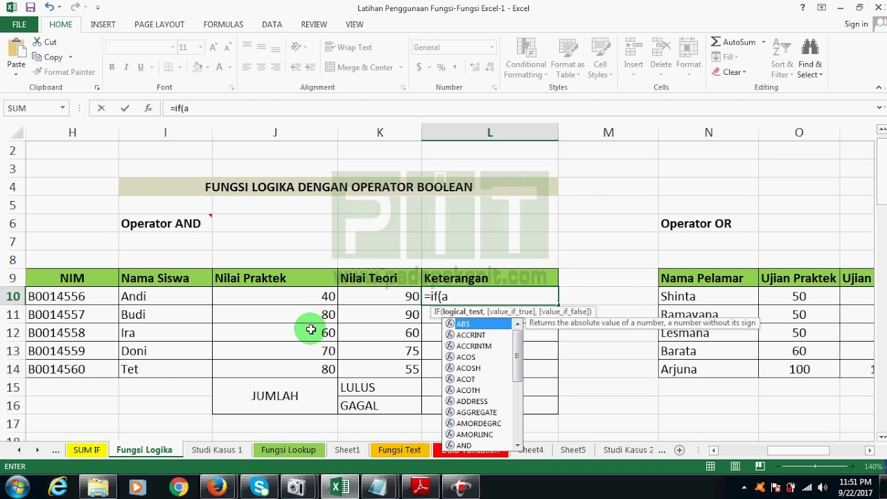 Menggabungkan Fungsi Logika IF dan Operator Boolean | Excel Tutorial ...