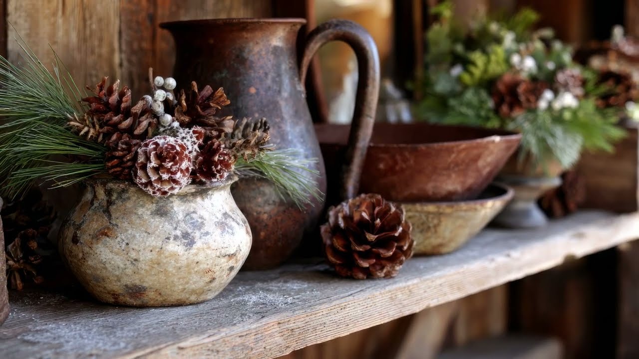 Идеи для перехода от рождественского к зимнему декору с уютными элементами в деревенском стиле.