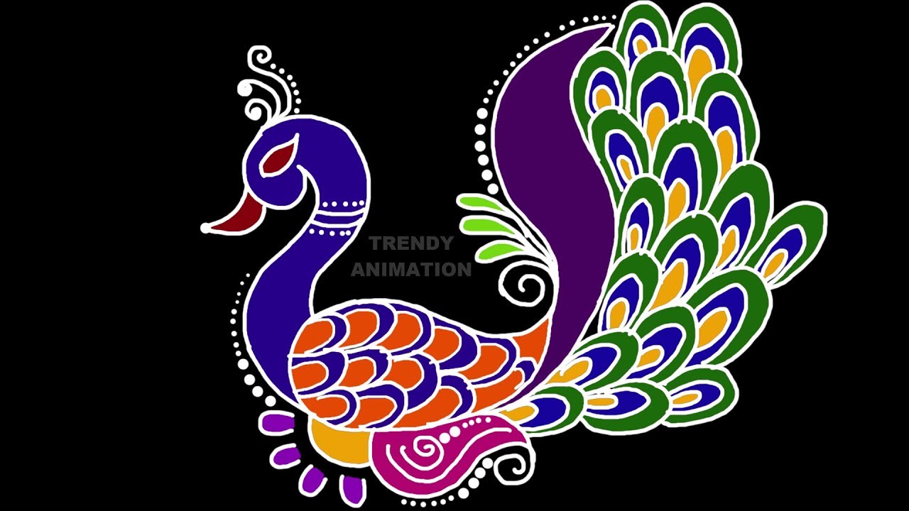 Peacock free hand rangoli design with colors | free hand rangoli ...