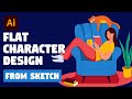 Character Illustration from sketch to finish | Adobe Illustrator tutorial (Girl reading book)