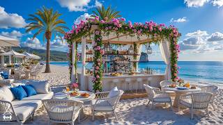 Outdoor Seaside Cafe Ambience with Sweet Bossa Nova Jazz Music & Ocean Wave Sounds for Upbeat Moods