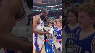 James Harden's Heartwarming Gesture: Giving His Shoes to a Young Fan After the Game! #jamesharden screenshot 3