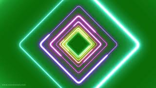 Neon lights tunnel moving loop able green screen video, colourful glowing squares