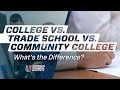 College vs trade school vs community college whats the difference