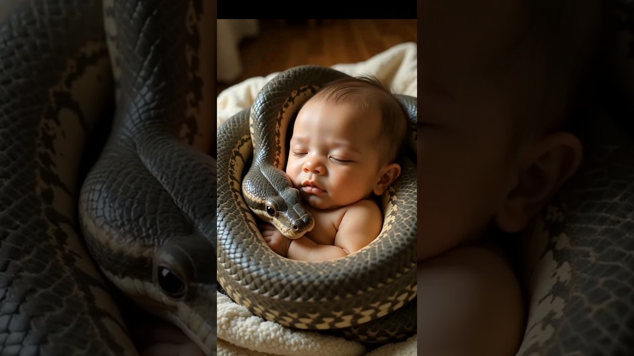 🤪 Snake Gently Holding a Sleeping Baby – So Unexpected! 🐍❤️😴 