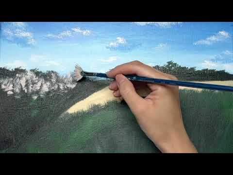 팬브러쉬 하나로 가을 풍경화는 이렇게 그려보세요  | fall landscape with silver grass acrylic painting using pan brush