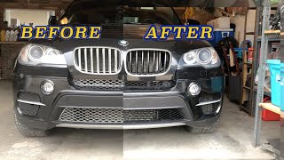 BMW X5 E70 BLACK GRILL | FRONT BUMPER REMOVAL - 16 ✅