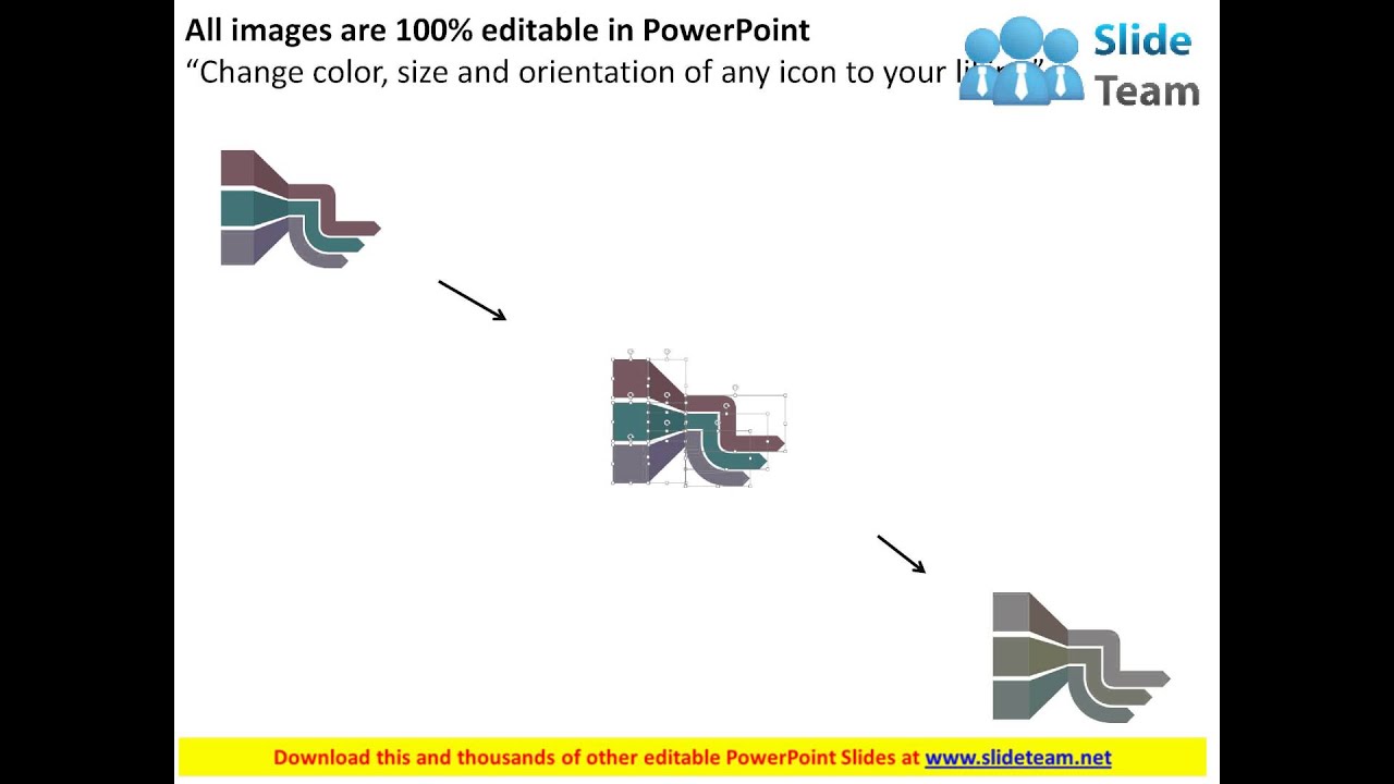 three twisted arrows with business man and icons flat powerpoint design ...