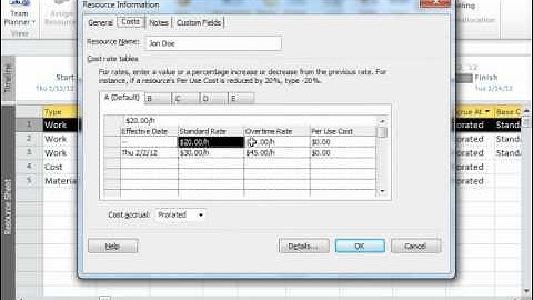 Project 2010 Tutorial Entering Costs for Project Resources Microsoft Training Lesson 4.5