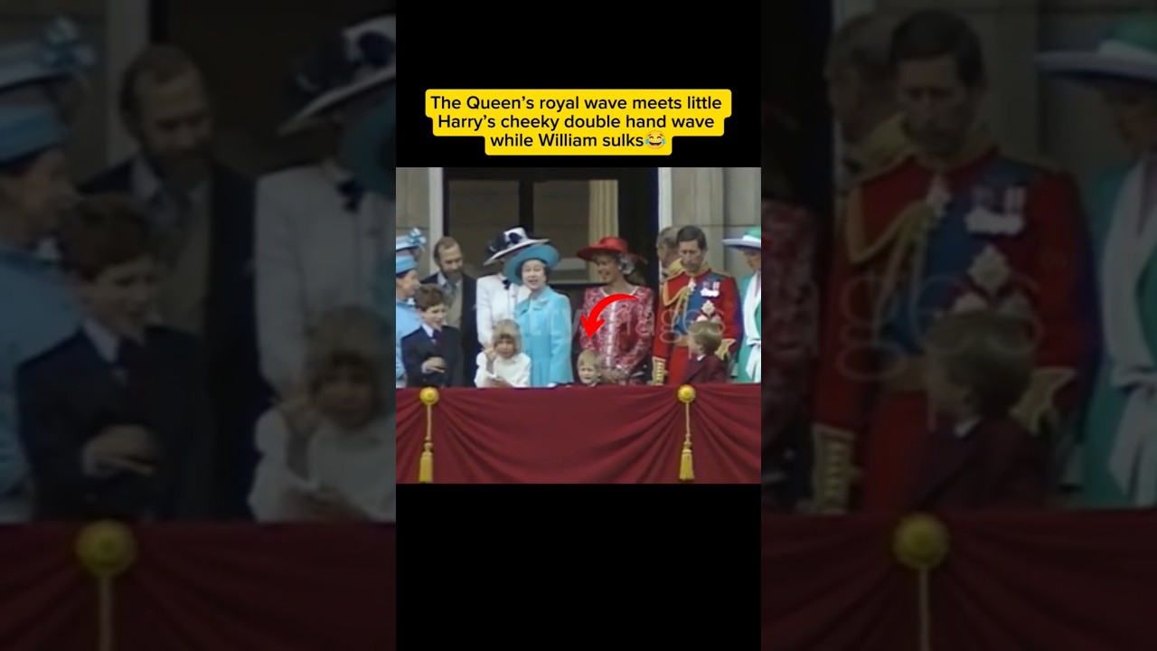 The Queen’s royal wave meets little Harry’s cheeky double-hand wave while William sulks😂