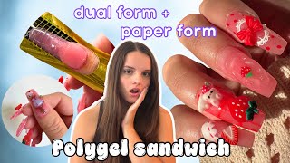 TRYING POLYGEL SANDWICH METHOD USING PAPER FORMS & DUAL FORMS // 🍓CUTE STRAWBERRY NAILS screenshot 2