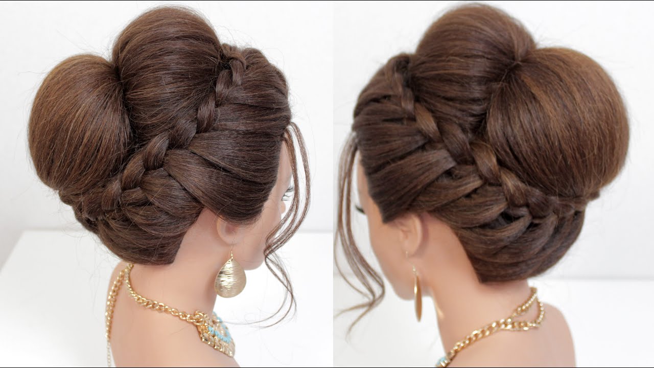 Braided high bun.Wedding Hairstyles For Long And Medium Hair. Elegant