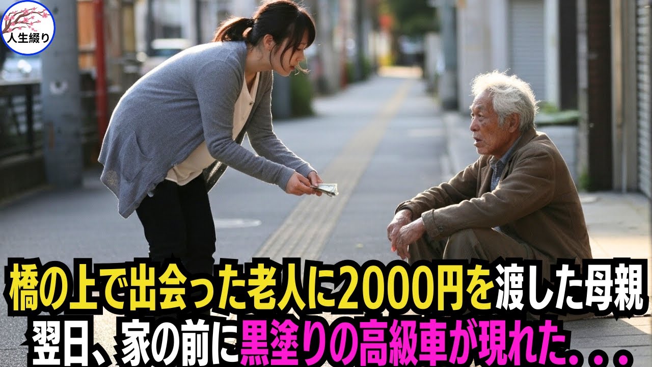 会社をクビになった貧しい母親は、橋の上で出会った老人に2000円を渡した。翌日、彼女の家の前に黒塗りの高級車が現れた… #いい話 #感動する話 #朗読