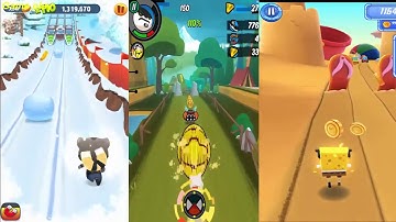 Talking Tom Gold Run VS Ben 10: Up to Speed VS SPONGEBOB ON THE RUN Gameplay HD