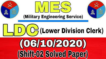MES Paper LDC (Lower Division Clerk) | Shift 02 | 06/10/2020 | MES  | JobzMcqz