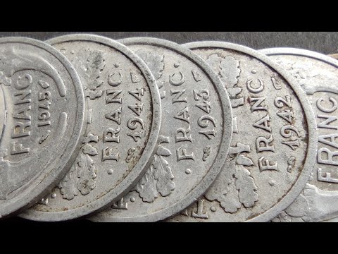 France Coins Value, 1 Franc: 1931,1936,1940,1941,1942,1943,1944,1945,1947,1948,1957