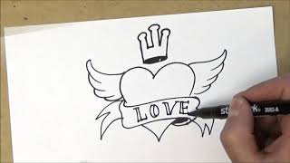 كيفية رسم القلب مع الأجنحة