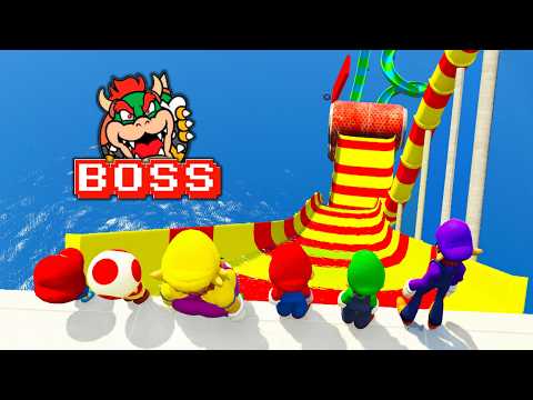 Every Super Mario Character vs Bowser Water Slide Level