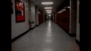 inside school hallway at night