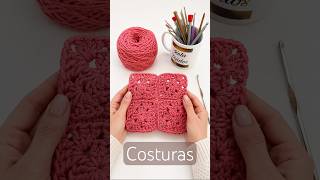Así coso 4 Grannys square juntos #crochet #grannysquare #crochettutorial