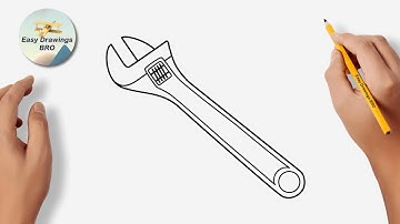 How to draw a french wrench | Drawing an adjustable spanner tutorial | Easy Drawings BRO