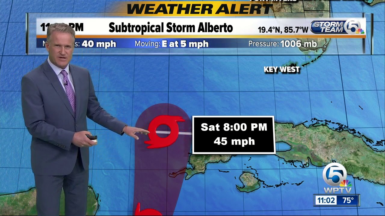 Subtropical storm Alberto moving slowly over northwestern Caribbean Sea