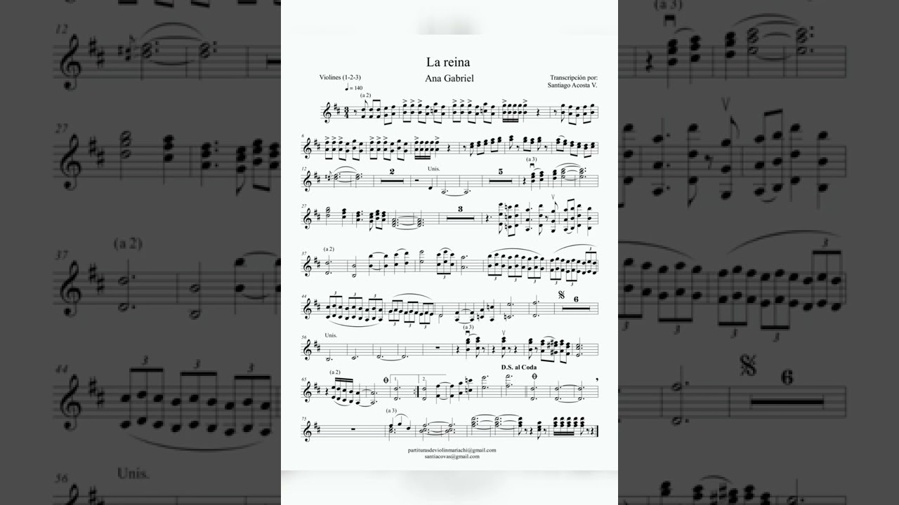 La reina Ana Gabriel partitura violín YouTube