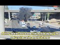 Pickup truck comes out of nowhere in front of rig | Semi truck engulfed in flames drives in freeway