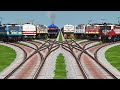 8 Indian Trains Crossing By Bumpy Branched Railroad Tracks || train games || train simulator classic
