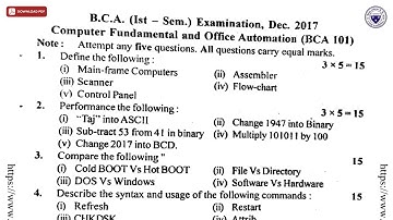 BCA 1ST SEM COMPUTER FUNDAMENTAL AND OFFICE AUTOMATION DEC 2017 | DBRAU