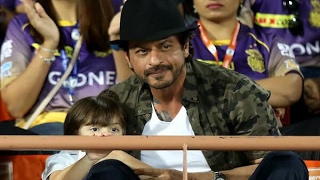 IPL 2017: Tattooed AbRam Khan gives fans all his attention; At Rajkot stadium with Daddy S