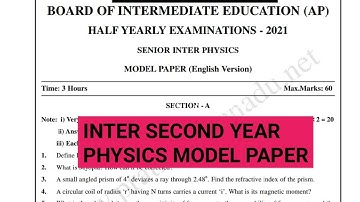 INTER SECOND YEAR PHYSICS MODEL PAPER /HALF YEARLY EXAMINATION