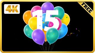 Balloons number 15 with confetti birthday black screen loops @LoopyToons