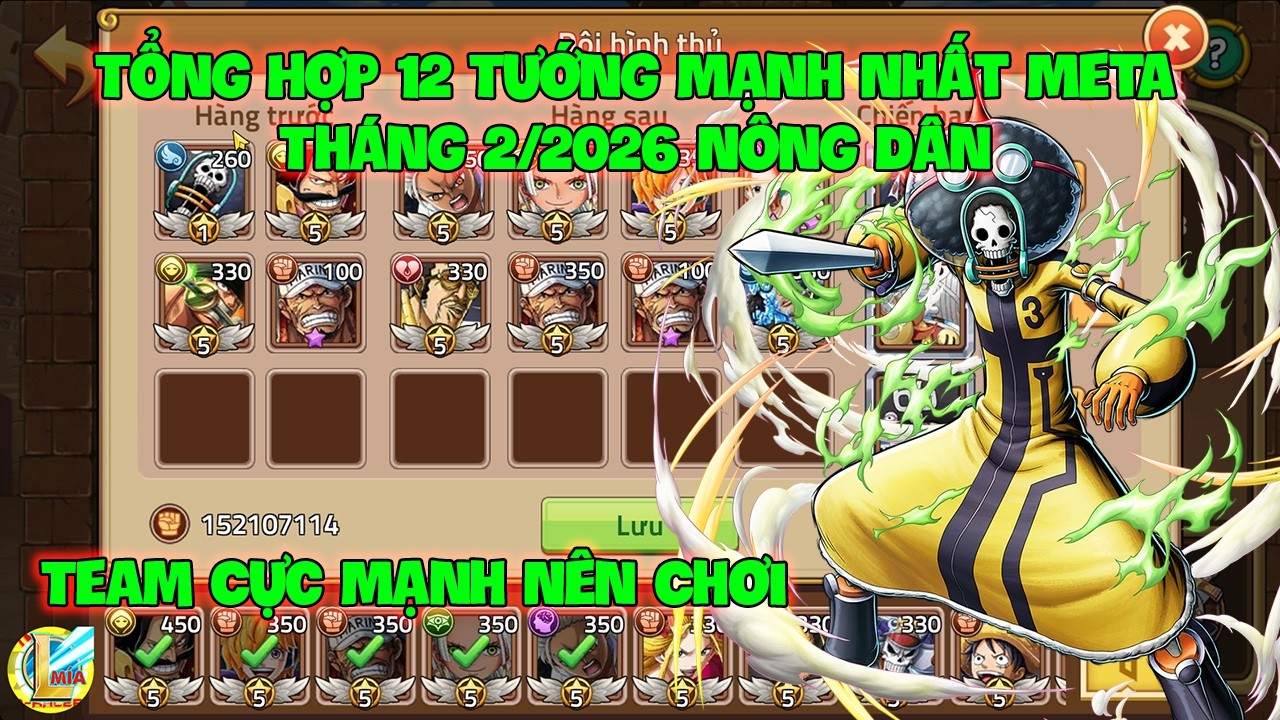Huyền Thoại Hải Tặc- Tổng Hợp 12 Tướng Mạnh Nhất Meta Tháng 2/2026 Nông Dân, Team Cực Mạnh Nên Chơi