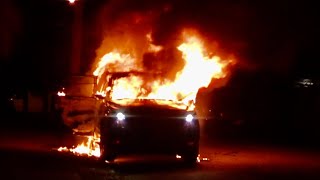 Pre-Arrival Footage: Paterson NJ Fire Dept operate at a fully involved car fire on Hudson St