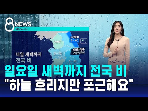 [날씨] 일요일 새벽까지 전국 비…중부 중심 낮 기온 올라 / SBS 8뉴스