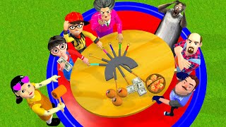 Scary Teacher 3D vs Squid Game Pull Out Wooden Peg 6 Times Challenge Miss T vs 3 Neighbor Loser