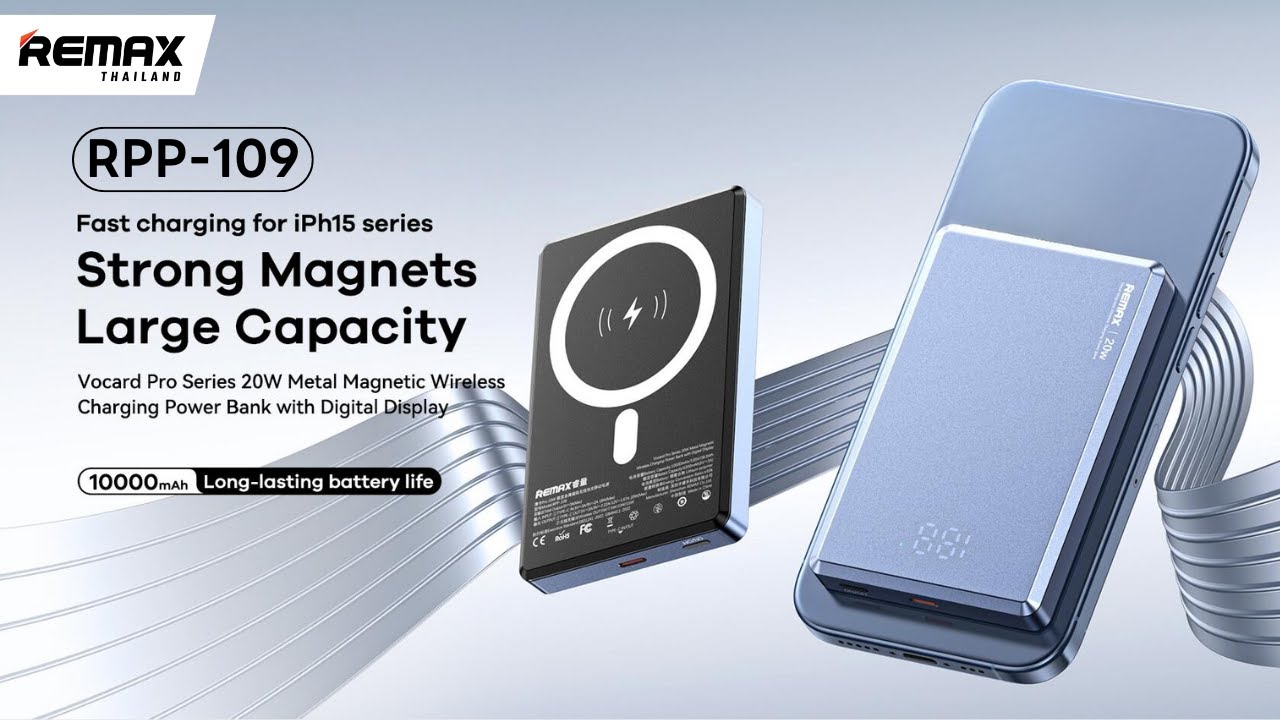 REMAX Power Bank 10000mAh RPP-109 - พาวเวอร์แบงค์ ชาร์จไร้สาย ติดแน่น ...
