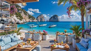 Elegant Jazz at Morning Seaside Cafe Ambience 🌊 Relaxing Bossa Nova & Wave Sounds for Good Moods