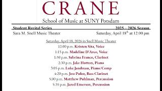 Student Recitals: Saturday April 18, 2026 in Snell Music Theater